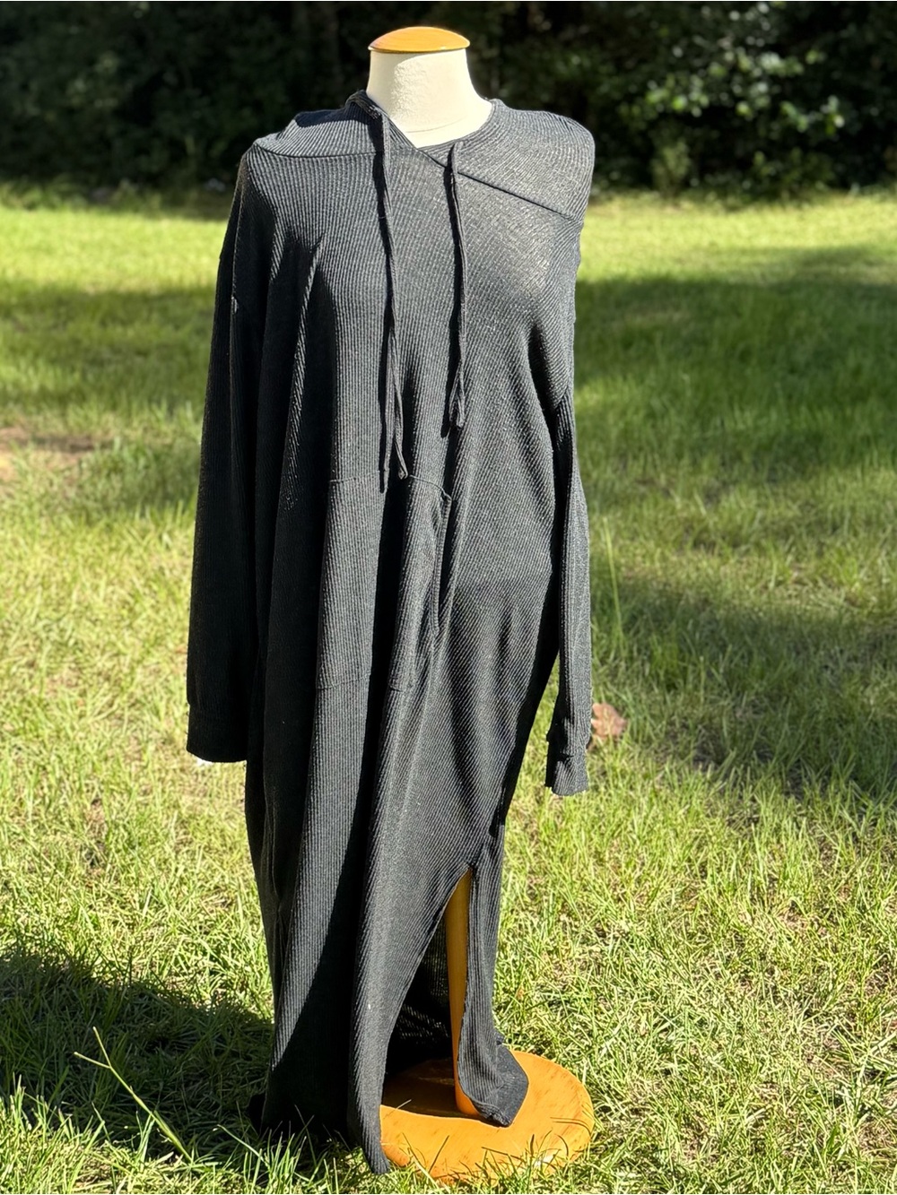 Joyspun Long Black Hooded Knit Sweater Lounge Dress Size 2X (CDR0003)
